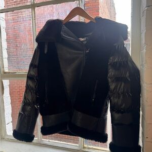 Ramy Brooke Black Fur Trim Puffer Jacket